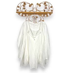 Soft Surroundings White Cotton Popover Tunic metal bee button accent XL